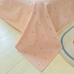 Pink Floral Bedding Set Soft Ins Duvet Cover Flat Sheet Pillowcase Girls Flower Polyester Home Bed Linen Single Double Ful Size