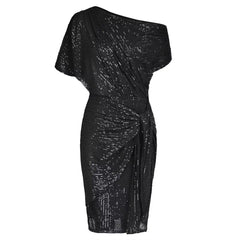 Sequined Asymmetric Off Shoulder Bodycon Party Midi Dress