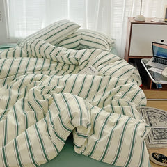 Green Stripe Series Printed Soft Bedding Set Duvet Cover Bedclothes Bedspread Pillowcases Flat Sheets Comforter Sets for Girls