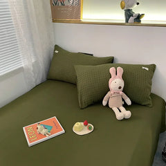 Waffle Four Piece Set Simple Washed Cotton Solid Color Bed Sheet Duvet Cover Pillowcase No Duvet and Pillow Core Bedding Set