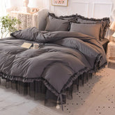 Luxury Black Princess Bedding Sets Kawaii Bed Skirt Sheet Pillowcase Fashion Girl Duvet Cover 4 Pieces Home Decoration