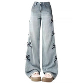 Side Bows Denim Wide Leg Jeans