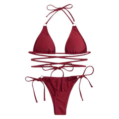 Solid Ring Detail Bikini Set