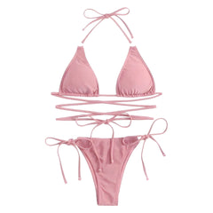 Solid Ring Detail Bikini Set