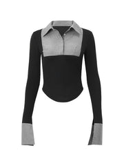 Officecore Pinstriped Splicing Collar Blouse