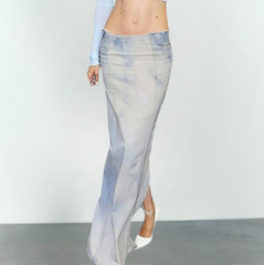 Low Waist Back Slit Maxi Denim Skirt