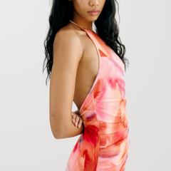 Ombre Halter Neck Ruched Midi Dress