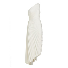 White One Shoulder Pleated Dress