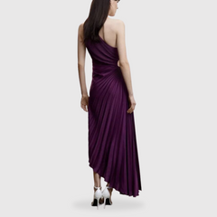 Purple One Shoulder Pleated Dress