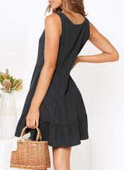 Cute Ruched V Neck Button Down Flowy A Line Sundress