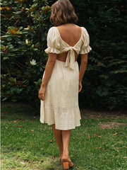 inostorâ„?Elegant Solid Color Pastoral Midi Dress