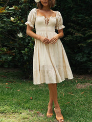 inostorâ„?Elegant Solid Color Pastoral Midi Dress