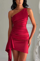 inostorâ„?Sexy Slim Fit Backless One-shoulder Satin Mini Dress