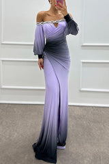 inostorâ„?Gradient Printed Strapless Jewel Detail Slit Gown Dresses
