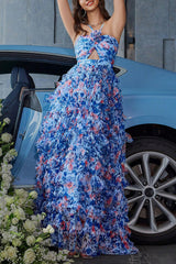 inostorâ„?Halter neck printed butterfly hollow holiday style long skirt