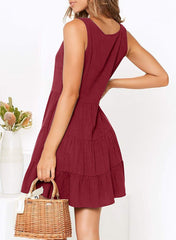 Cute Ruched V Neck Button Down Flowy A Line Sundress