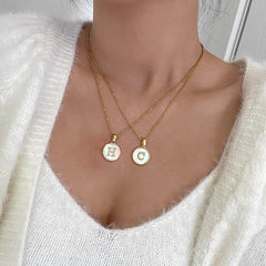 Initial Embossed Letter Name Alphabet Plate Gold Necklace