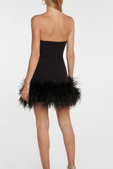 inostorâ„?strapless feather trim mini dress