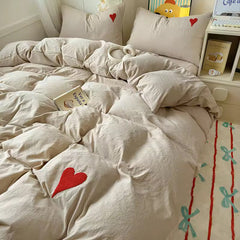 Beige Heart Bedding Set