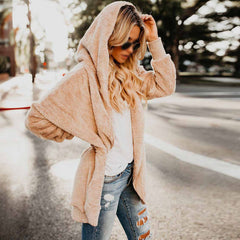 Fur Lined Faux Fur Fuzzy Long Hooded Cardigan With Pockets