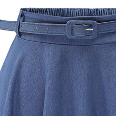 Classy Belted Waist High Waisted Full Midi Denim Skirt
