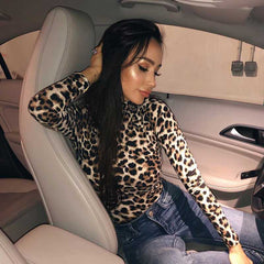 Cheetah Leopard Print Long Sleeve Thong Bodysuit