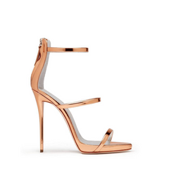 Rose Gold Metallic Triple Strap Stiletto Heel Sandals