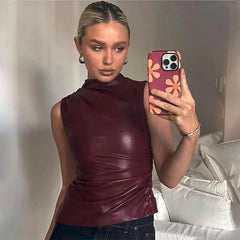 Burgundy Leather Tank Top
