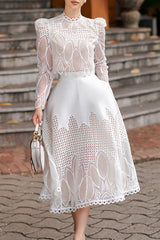 inostorâ„?Silk embroidered hollow dress two piece set