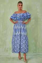 inostorâ„?Ruffled off-the-shoulder embroidered dress