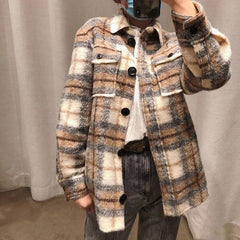 Dyed Pocket Overshirt Check Wool Blend Shirt Jacket