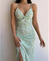 Hawaiian Vacation Twisted Garden Party Floral Long Dress With Slit On The Side