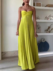 inostorâ„?Pure color strapless pressed pleated dress