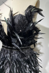 inostorâ„?Short black feather tube top dress