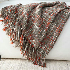 Chunky Knit Blanket With Tassels - Red