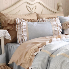 Classic Mini Check Lace Ruffle Bedding Set