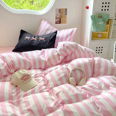 Beige Striped Cotton Bedding Set