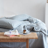Cotton Small Gingham Duvet Cover - Baby Blue