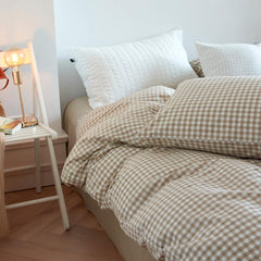 Cotton Small Gingham Duvet Cover - Beige