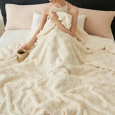 Cozy Plaid Fleece Blanket - Cream White