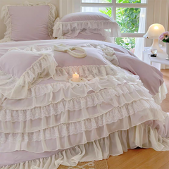Cream White Princess Style Chiffon Ruffled Duvet Cover