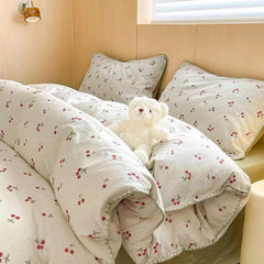 Cute Cherry Print Bedding Set - White