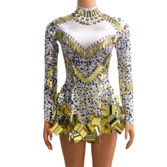 inostorâ„?Creative Lenses Party Dresses Nude Women's Long Sleeve Stretch Mini Dresses