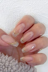 Foil French Tip Acrylic Nails Marble Design