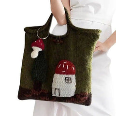 Cute Handmade Embroidered Crochet Knitted Handbag Mushroom Tote Bag