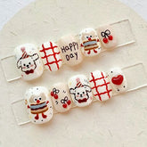Cute Painted Cartoon Dog Finger Nails Happy Day Press Ons