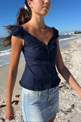 Lily Solid Button Frill Top