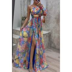 inostorâ„?Fashion Print Sexy Slash Neck Backless Party Dress Elegant Bohemian Wedding Guest Dress