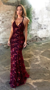 inostorâ„?Sequin V-Neck Backless Maxi Dress
