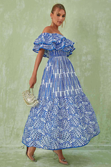 inostorâ„?Ruffled off-the-shoulder embroidered dress